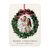 優雅な水彩リースとリボンのクリスマスフォト マグネット (縦)