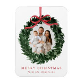 優雅な水彩リースとリボンのクリスマスフォト マグネット (縦)