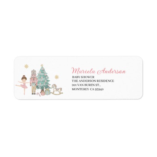 優雅な水彩画のくるみ割り人形バレエピンクのクリスマス ラベル (正面)