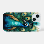 優雅な水彩画のクジャクの羽のスマホケース iPhone 15ケース (裏面横)