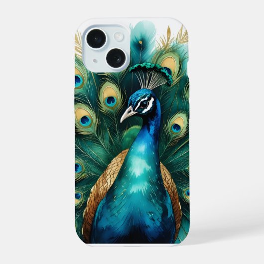 優雅な水彩画のクジャクの羽のスマホケース iPhone 15ケース (裏面)