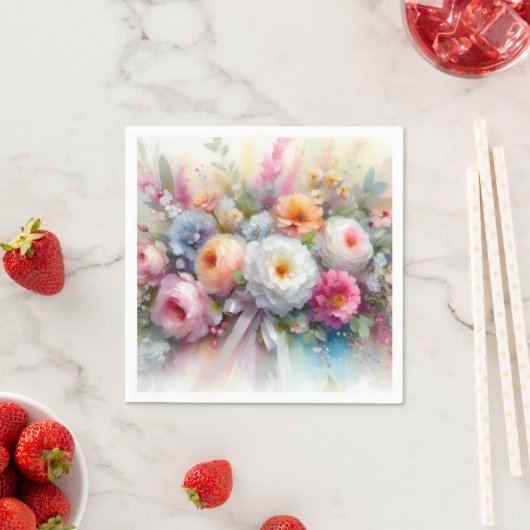 優雅な水彩画の花々 スタンダードカクテルナプキン (インサイチュ)