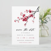 優雅な水彩画の赤い桜の花嫁 セーブザデート (スタンド正面)