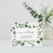 優雅な水彩画 ユーカリ 引っ越しのお知らせ ポストカード (スタンド正面)