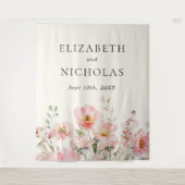 優雅な水彩花園ウェディング タペストリー (正面)