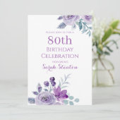 優雅な水彩花柄の80歳の誕生日 招待状 (スタンド正面)