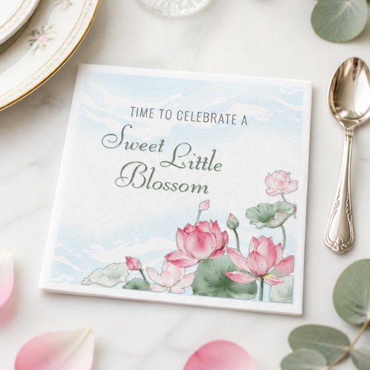 優雅な水彩蓮の花のベビーシャワー スタンダードカクテルナプキン