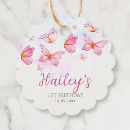優雅な水彩蝶の女の子1歳の誕生日 フェイバータグ