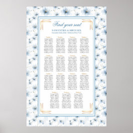 優雅な水色パステルブルー金ゴールドシーティングチャート ポスター