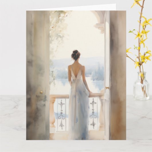 優雅な湖畔の誕生日 カード (黄色い花)