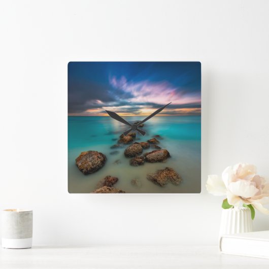 優雅な湾の上の美しい夕日 |タークス&カイコス スクエア壁時計 (ホーム)