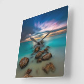 優雅な湾の上の美しい夕日 |タークス&カイコス スクエア壁時計 (傾斜)