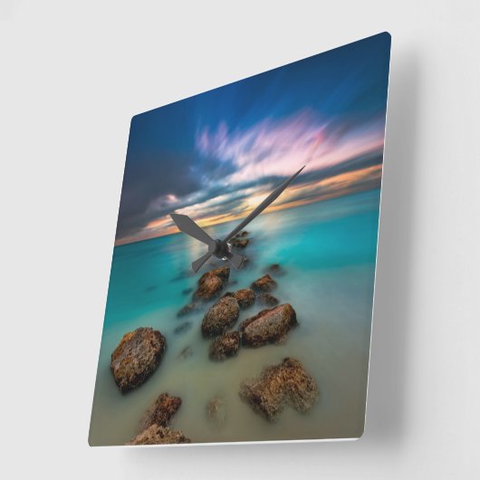 優雅な湾の上の美しい夕日 |タークス&カイコス スクエア壁時計 (傾斜)