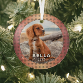 優雅な犬のペット写真 ゴールドの雪の結晶 クリスマス ガラスオーナメント