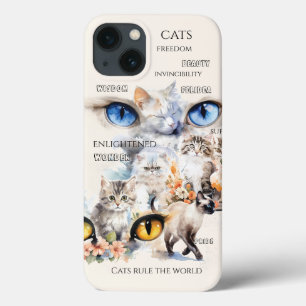 優雅な猫水彩画タイポグラフィ iPhone 13ケース