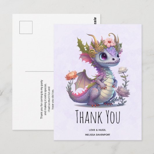 優雅な王冠を戴いた美しいドラゴン　ありがとう ポストカード (正面/裏面)