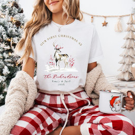 優雅な田舎風の水彩シカ ファーストクリスマス Tシャツ