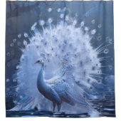 優雅な白い孔雀が完全にファンイン シャワーカーテン (正面)