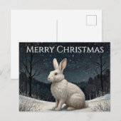 優雅な白うさぎのクリスマス雪原の森 シーズンポストカード (正面/裏面)