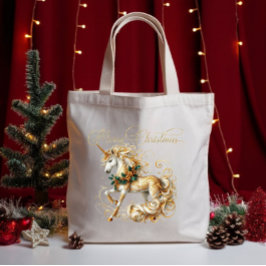 優雅な白と金のクリスマスのユニコーン トートバッグ