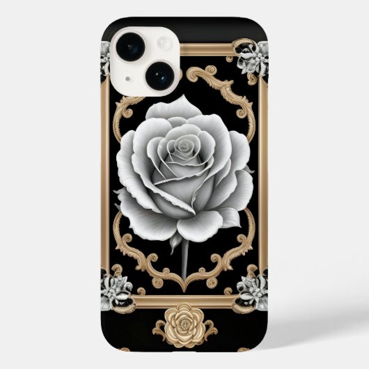 優雅な白バラと装飾的なゴールドフレーム Case-Mate iPhoneケース (裏面)