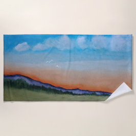 優雅な白熱［赤熱］光を放つ夕日の丘 ビーチタオル