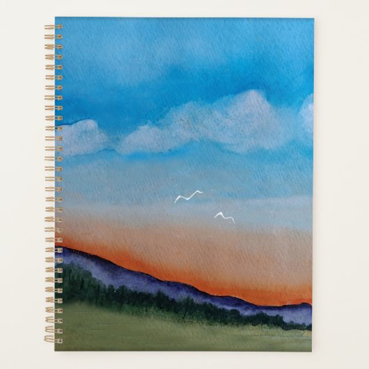 優雅な白熱［赤熱］光を放つ夕日の丘 プランナー手帳 (正面)