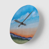 優雅な白熱［赤熱］光を放つ夕日の丘 ラウンド壁時計 (傾斜)