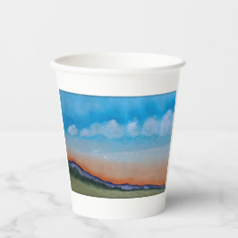 優雅な白熱［赤熱］光を放つ夕日の丘 紙コップ