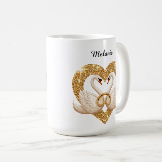 優雅な白鳥の金の指輪 コーヒーマグカップ (正面右)