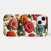 優雅な百日草の花 iPhone 15ケース (裏面横)