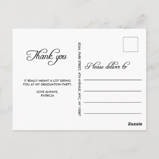 優雅な筆記体写真 卒業お礼 ポストカード (裏面)