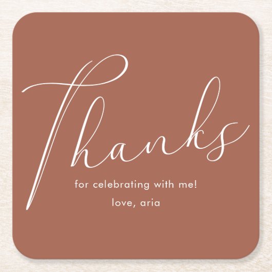 優雅な筆記体 卒業パーティー 感謝 スクエアペーパーコースター (正面)