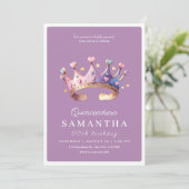 優雅な紫とゴールドのプリンセス キンセアニエラ 誕生日 招待状 (スタンド正面)