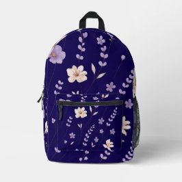 優雅な紫とベージュの花柄 プリントバックパック