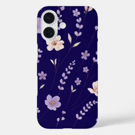優雅な紫とベージュの花柄 iPhone 16ケース