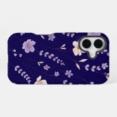 優雅な紫とベージュの花柄 iPhone 16ケース (裏面横)