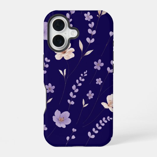 優雅な紫とベージュの花柄 iPhone 16ケース (裏面)