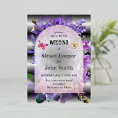 優雅な紫のフローラ結婚の 箔招待状 (立ち正面)