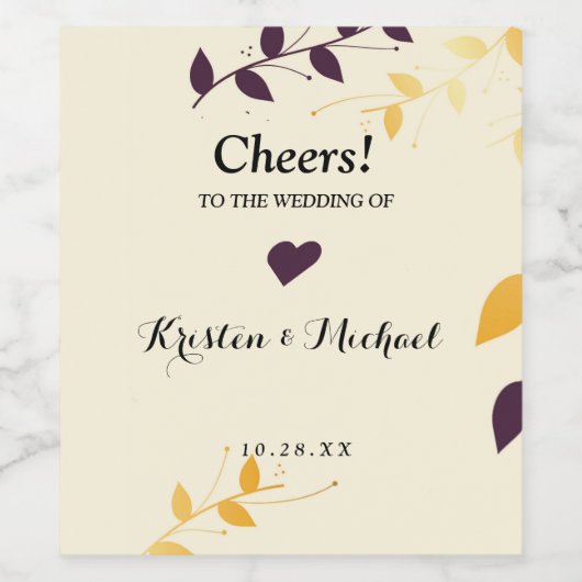 優雅な紫の金色の葉 ワインラベル (シングルラベル)