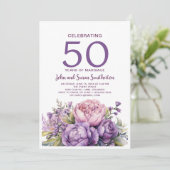 優雅な紫色の水彩花柄 50周年記念 招待状 (スタンド正面)
