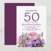 優雅な紫色の水彩花柄 50周年記念 招待状 (正面/裏面)