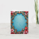 優雅な結婚式のカップルが花のフレームで抱き合う 招待状 (裏面)