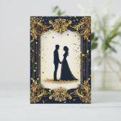優雅な結婚式のシルエット 豪華な金のフレーム装飾入り 招待状 (スタンド正面)