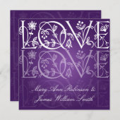 優雅な結婚式の愛が紫に彩られる 招待状 (正面/裏面)
