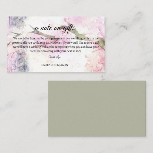 優雅な結婚式の贈り物に書かれた手紙 エンクロージャーカード (正面/裏面)