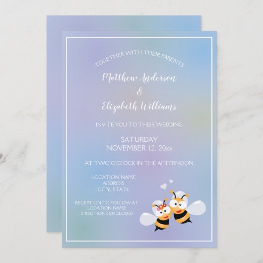 優雅な結婚式をカップルするための美しい 招待状 (正面/裏面)