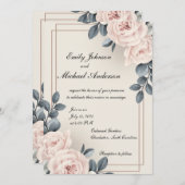 優雅な結婚式招待状と花 招待状 (正面/裏面)