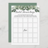 優雅な緑のブライダルシャワービンゴカード 招待状 (正面/裏面)