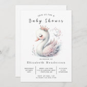 優雅な編集可能な白鳥の赤ちゃんシャワー 招待状 (正面/裏面)